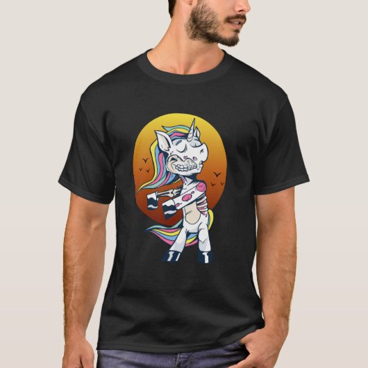 Zombie Unicorn Apocalypse Fantasy Sunset Style Tシャツ (正面)