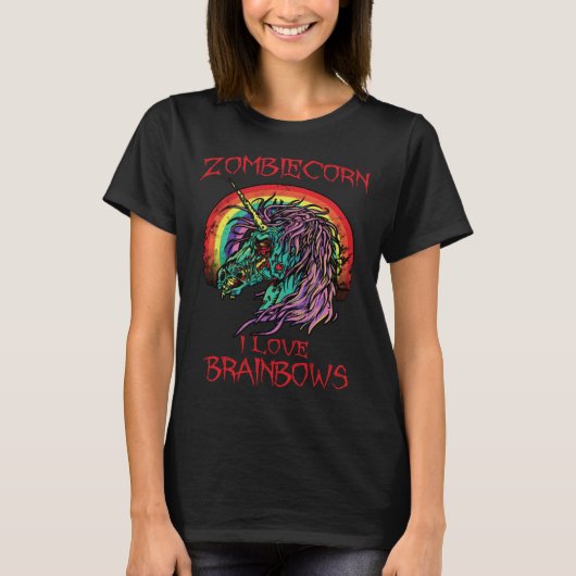 Zombie Unicorn I Love Brainbows Halloween Gothic G Tシャツ (正面)