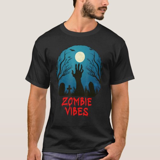 Zombie Vibes Moonlit Graveyard  Scary Kids Boys Ad Tシャツ (正面)