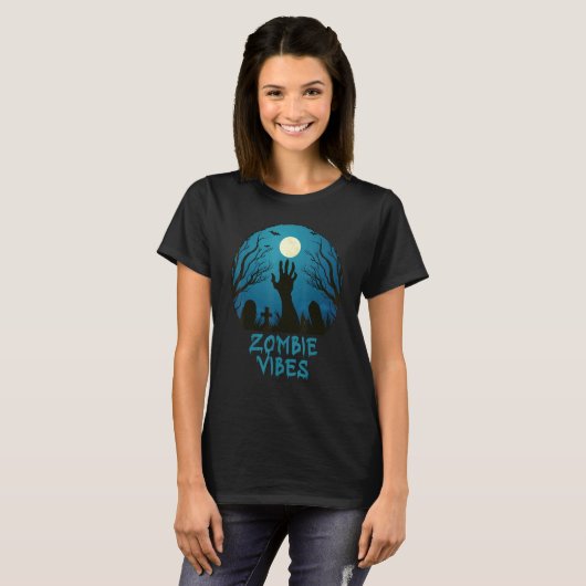 Zombie Vibes Moonlit Graveyard Scary Kids Boys Ad Tシャツ (正面フル)