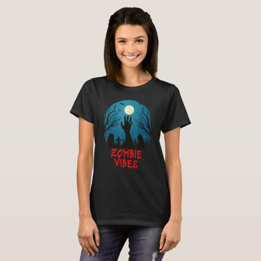 Zombie Vibes Moonlit Graveyard  Scary Kids Boys Ad Tシャツ (正面フル)