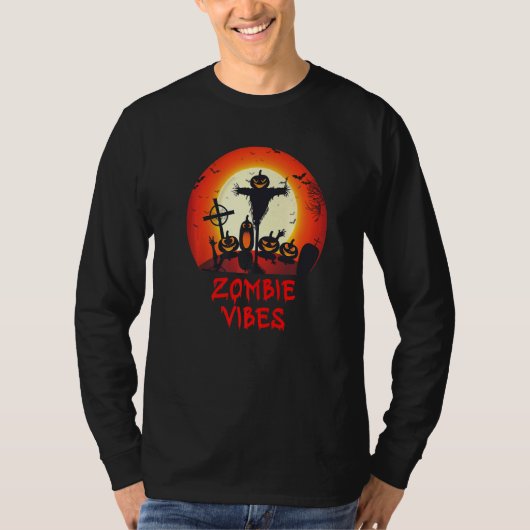 Zombie Vibes Moonlit Graveyard  Scary Kids Boys Ad Tシャツ (正面)