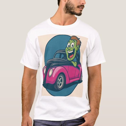 Zombie Zipper: Cartoon Ghoul Cruising in a Hot Rod Tシャツ (正面)