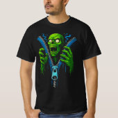 Zombie Zipper Illusion | 3D Horror Graphic Tee | S Tシャツ (正面)