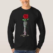 Zombiecore Aesthetic Skeleton Hand Red Rose Zombie Tシャツ (正面)