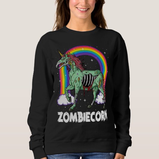 Zombiecorn Zombie Unicorn Halloween Women Girls Ra スウェットシャツ (正面)