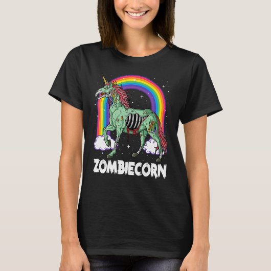 Zombiecorn Zombie Unicorn Halloween Women Girls Ra Tシャツ (正面)