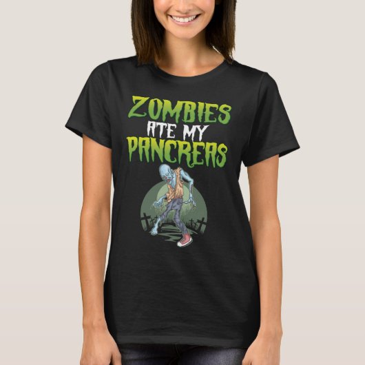 Zombies Ate My Pancreas Diabetes Awareness Hallowe Tシャツ (正面)