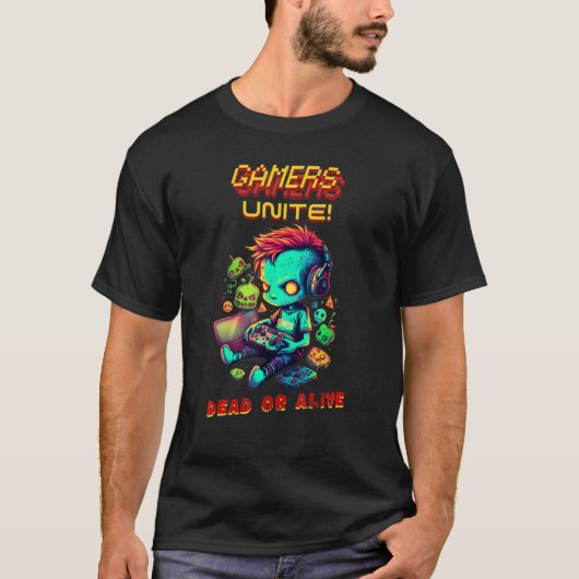 Zombies Gamers Unite Arcade Game Virtual Player Te Tシャツ (正面)