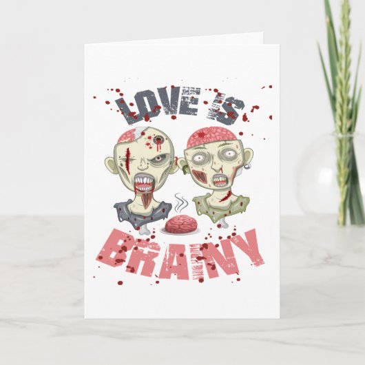Zombies Love Is Brainy – Funny Halloween カード (正面)