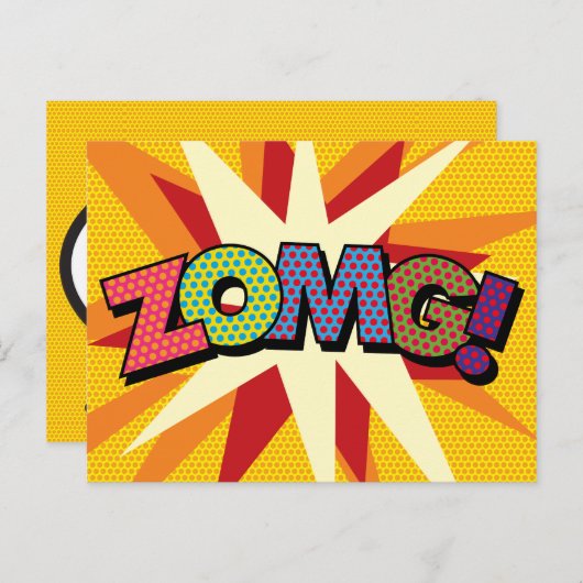 ZOMG!あなたのメッセージを世界に伝えよう! レトロなスピーチバブルデザインが楽しい 案内ポストカード (正面/裏面)