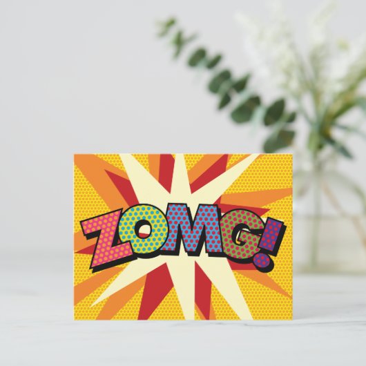 ZOMG!あなたのメッセージを世界に伝えよう! レトロなスピーチバブルデザインが楽しい 案内ポストカード (スタンド正面)
