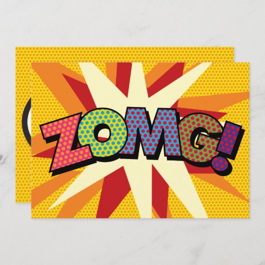 ZOMG!あなたのメッセージを世界に伝えよう! レトロなスピーチバブルデザインが楽しい 案内状 (正面/裏面)