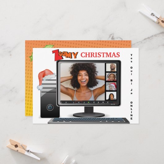 Zomy Christmas Call Video Conference Sathire カード (正面/裏面インサイチュ)