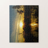 Zonsondergang bij een meertje met rietpluimen. ジグソーパズル (縦)