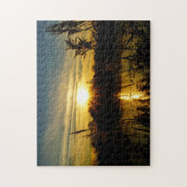 Zonsondergang bij een meertje met rietpluimen. ジグソーパズル