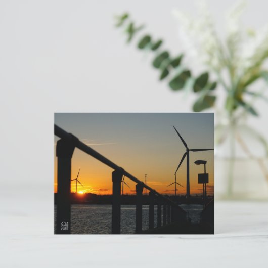 Zonsondergang met windmolen, Rustgevend relaxt. ポストカード (スタンド正面)