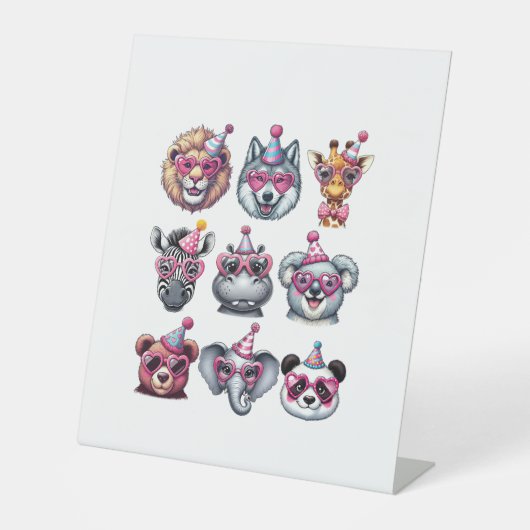 Zoo Animals Birthday Party Wildlife Lovers Boys Gi 台座サイン (正面)