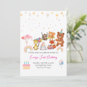 Zoo animals cute first birthday invitation 招待状 (スタンド正面)