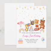 Zoo animals cute first birthday invitation 招待状 (正面/裏面)