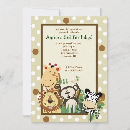ZOO CREWジャングルサファリ誕生日招待状5 x 7 招待状 (正面)