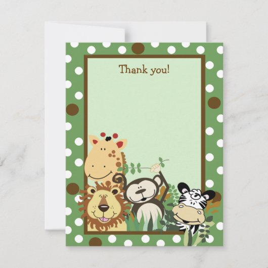 ZOO CREW GREEN ANIMALS Flat Thank you note ノートカード (正面)