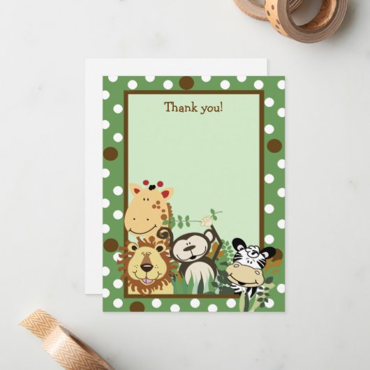 ZOO CREW GREEN ANIMALS Flat Thank you note ノートカード (正面/裏面インサイチュ)