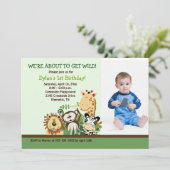 Zoo Crew Jungle Safari *写真*誕生日5 x 7 招待状 (スタンド正面)