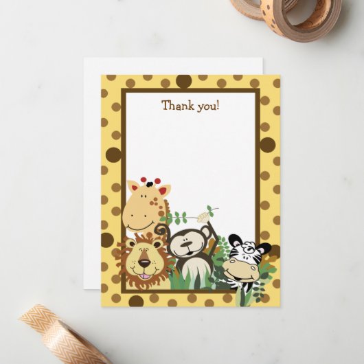 ZOO CREW Yellow Animals Flat Thank you note ノートカード (正面/裏面インサイチュ)