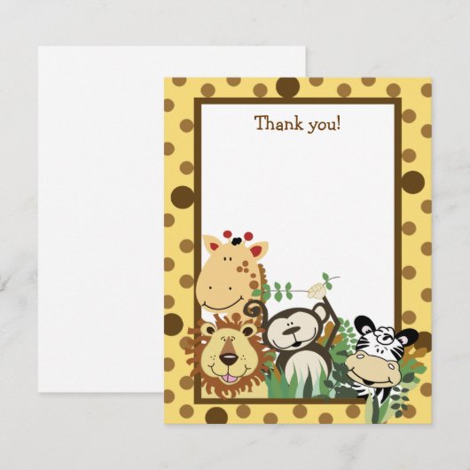 ZOO CREW Yellow Animals Flat Thank you note ノートカード (正面/裏面)