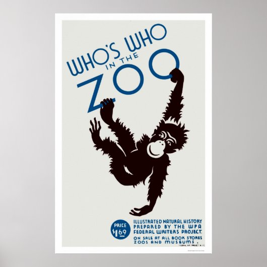 Zoo Guide Monkey 1937 WPA ポスター (正面)
