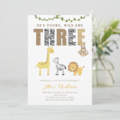 Zoo Safari Animals 3rd Birthdayパーティーfor Boy 招待状 (スタンド正面)