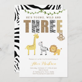 Zoo Safari Animals 3rd Birthdayパーティーfor Boy 招待状
