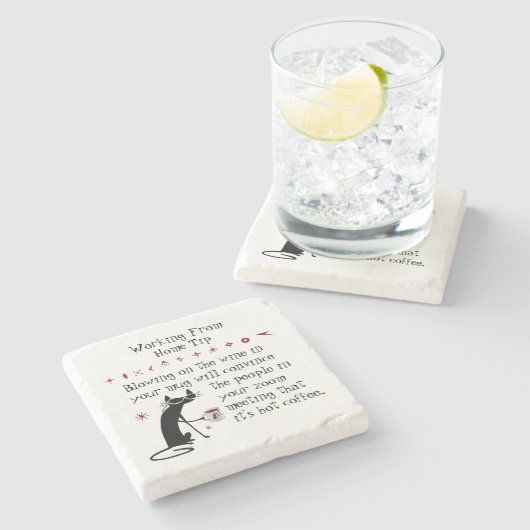 Zoomミーティングワインチップおもしろい引用文と猫 ストーンコースター (横)