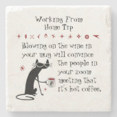 Zoomミーティングワインチップおもしろい引用文と猫 ストーンコースター (正面)