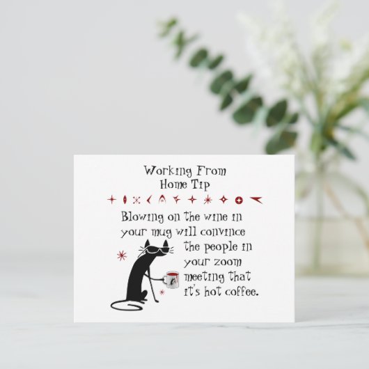 Zoomミーティングワインチップおもしろい引用文と猫 ポストカード (スタンド正面)