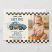 Zoom Zoom Fast One Birthday 招待状 (正面)