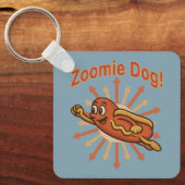 Zoomie犬飛んでいるホットドッグ漫画 – おもしろいレトロ キーホルダー (正面)