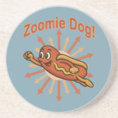 Zoomie犬飛んでいるホットドッグ漫画 – おもしろいレトロ コースター (正面)