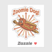 Zoomie犬飛んでいるホットドッグ漫画 – おもしろいレトロ シール (シート)