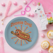 Zoomie犬飛んでいるホットドッグ漫画 – おもしろいレトロ ペーパープレート (パーティー)