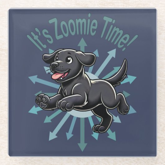 Zoomie Time Black Labだ ガラスコースター (正面)
