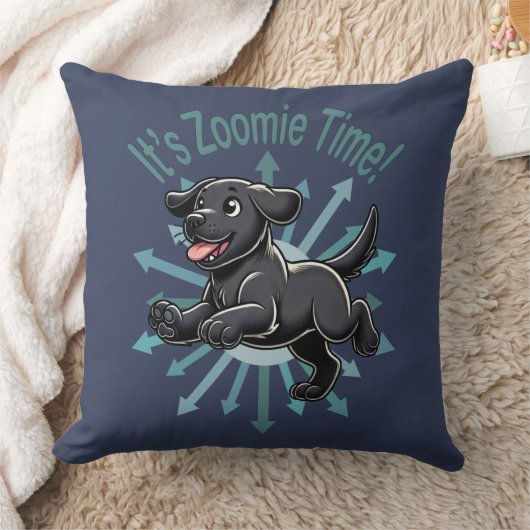Zoomie Time Black Labだ クッション (ブランケット)