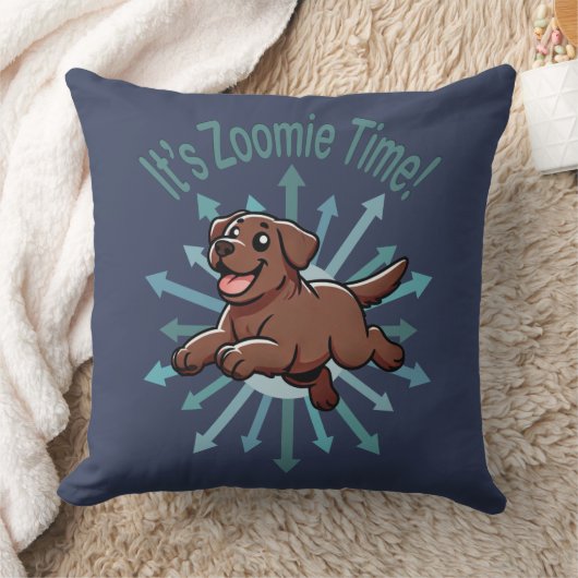 Zoomie Time Chocolate Lab クッション (ブランケット)