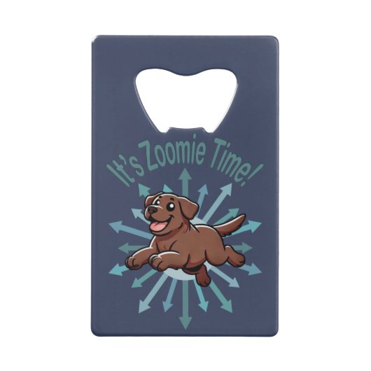 Zoomie Time Chocolate Lab クレジットカード栓抜き (正面)