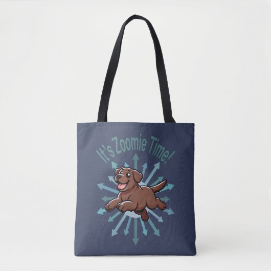 Zoomie Time Chocolate Lab トートバッグ (正面)