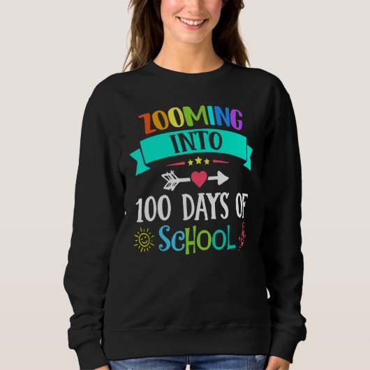 Zooming Into 100 Days Of School Teacher Kids   スウェットシャツ (正面)