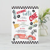 Zooming into one speed racing car first birthday 招待状 (スタンド正面)