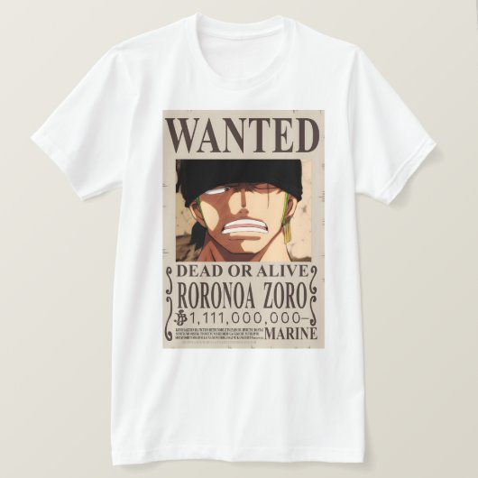 Zoro WantedポスターマンTシャツ Tシャツ (デザイン正面)