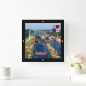 zPA014パナマ、運河ロック、アメリカ、 スクエア壁時計 (ホーム)